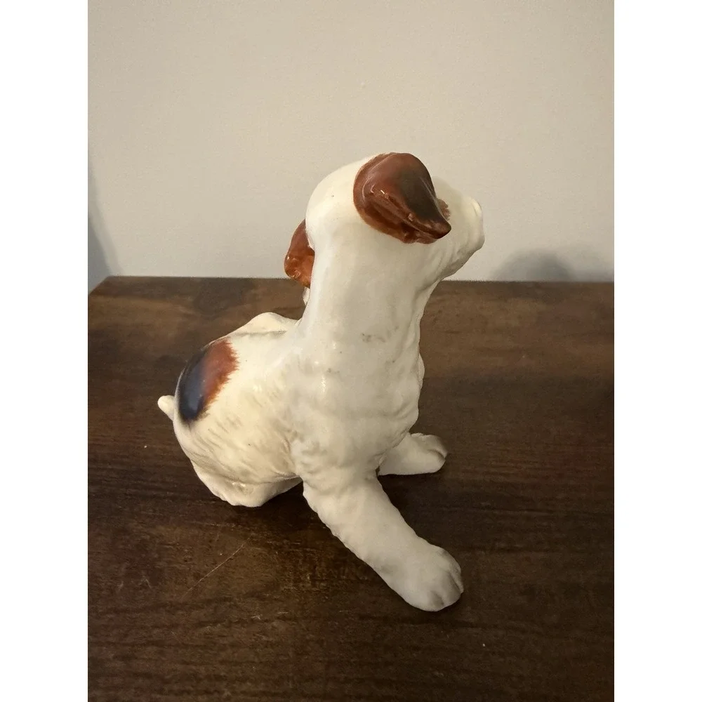 Vintage Terrier Puppy Dog Figurine Porcelain Ceramic Brown White Tongue‎ Out 4
